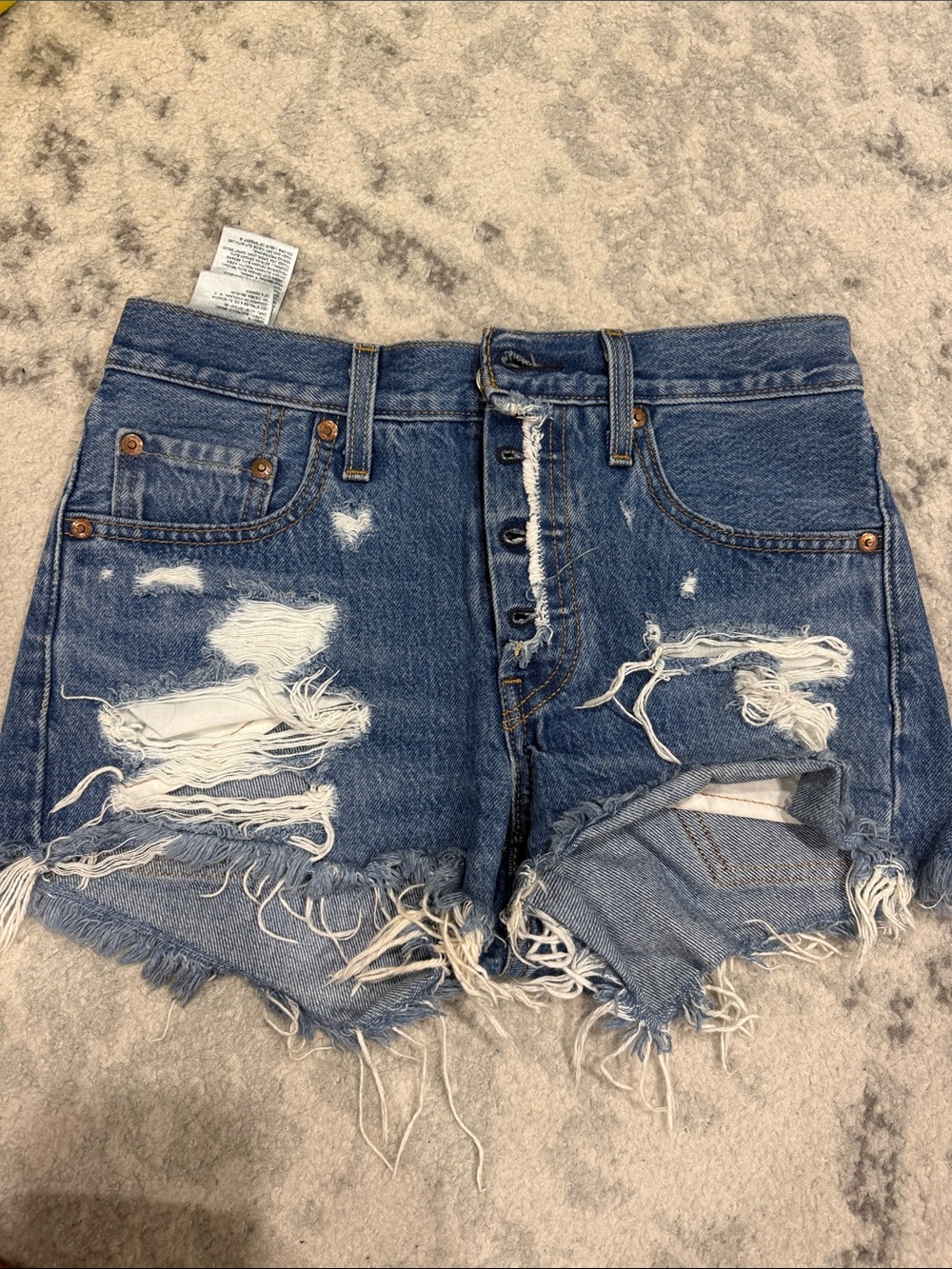 Levi's Blue Distressed Button-Fly Denim Cutoff Shorts